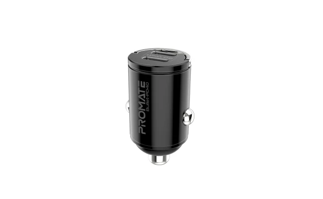 Promate Bullet-PD40 Super-Mini Ultra-Fast Car Charger with 40W Dual USB-C Ports